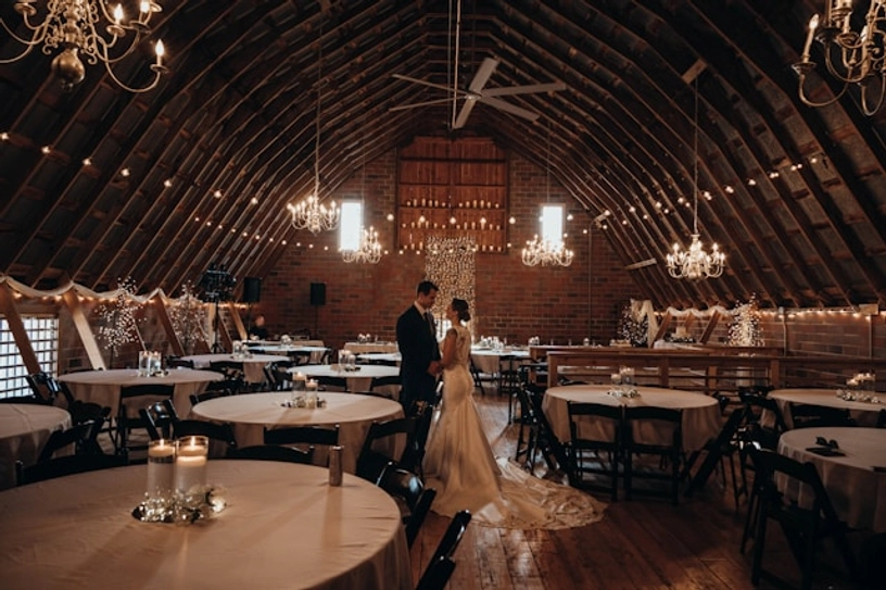 bride and groom in wedding hall